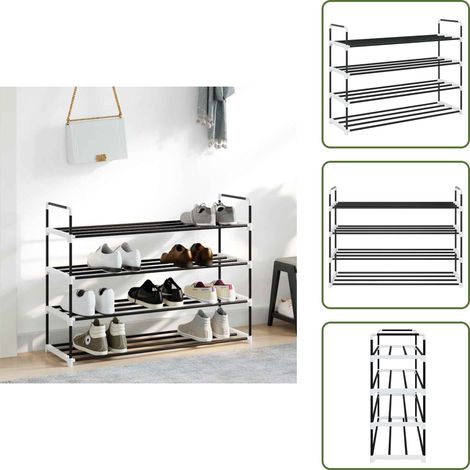 Schuhregal mit 4 Etagen Metall und Kunststoff Schwarz - Schuhregal - Schrank - Regal - Garderobe - Aufbewahrung (1/5)