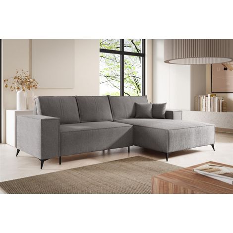 Ecksofa Schlafsofa FIORE Stoff ARAGON Grau Ottomane Rechts (1/5)