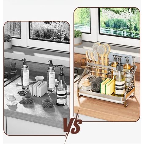 Mensola da cucina lineare in acciaio inox con drenaggio efficiente (motivo ondulato), 251517 cm, colore metallizzato (1/4)