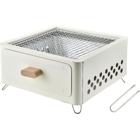 Barbecue de table au charbon portable petit format, montage facile, grille inoxydable avec système de réglage en hauteur, modèle blanc, idéal pour camping, pique-nique, jardin et fêtes sur la plage (1/5)