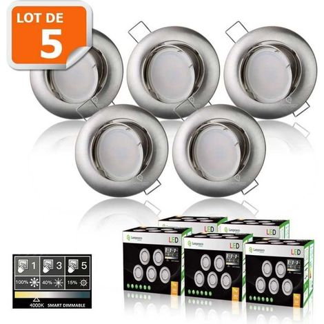 5 Spots led 3-step dimmable sans variateur 7w eq.56w blanc neutre orientable finition alu brossé (1/6)