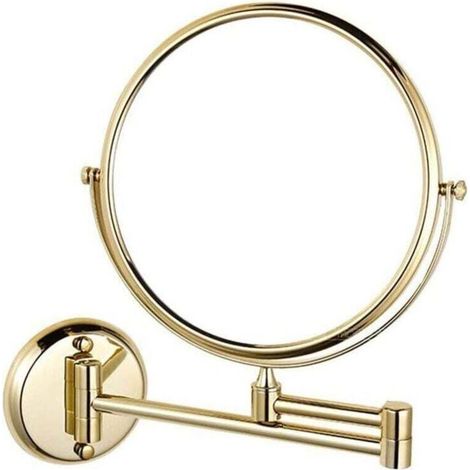 8-inch wall-mounted makeup mirror, rotating, double-sided, extendable and foldable, 5x magnification, gold color. (1/4)