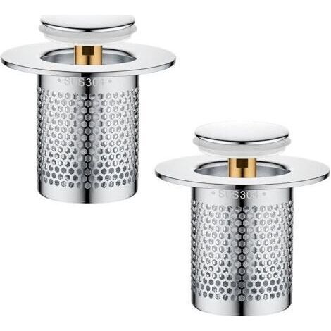 2 Pièces Crépine de Vidange. Filtre à Evier Cuisine Acier Inoxydable. Pop-up Bouchon Lavabo avec Tamis à Cheveux. Filtre Evier de Sol