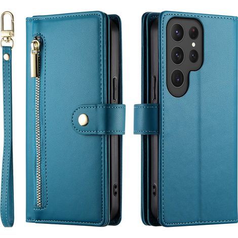 Funda tipo cartera con cremallera para Samsung Galaxy S25 Ultra, color azul. (1/5)