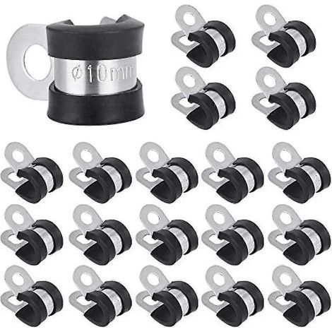 Lot de 20 colliers de serrage pour câbles de 10 mm, 2/5 pouces, avec revêtement en caoutchouc, en acier inoxydable. Colliers de serrage pour tuyaux et câbles. Colliers de serrage pour l'installation d (1/5)