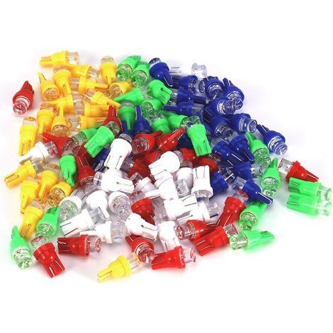 100 Ampoules LED T10 158 194 168 W5W Multicolore Blanc Bleu Rouge Ambre Vert pour Auto (1/5)