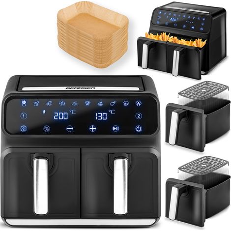 Friggitrice ad aria XXL da 8 litri a doppia camera Berdsen BD-653, nera e argento (1/5)