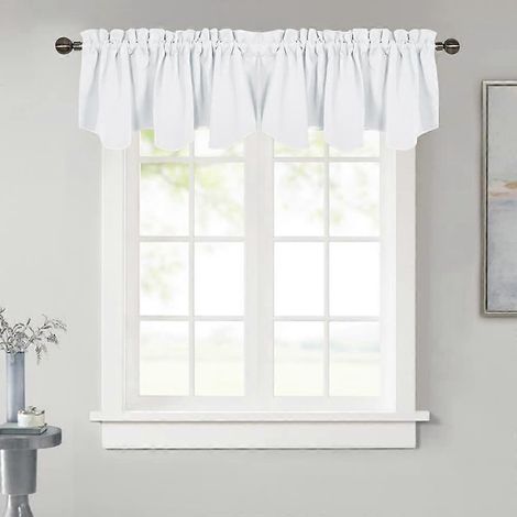 Cantonnières blanches pures pour fenêtres - Cantonnières courtes à œillets festonnés pour tringle, idéales pour la cuisine, le bureau, la décoration intérieure ou Thanksgiving, largeur 132 cm x (1/5)