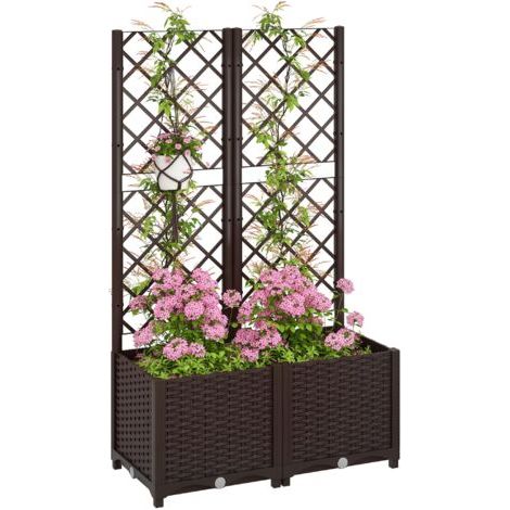 Jardinière avec treillis lit surélevé de jardin jardinière extérieure avec 6 trous de drainage 80 x 40 x 135 cm marron (1/5)