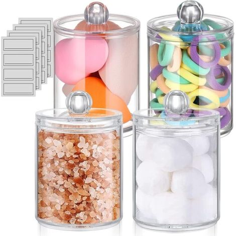 Lot de 4 Distributeurs Coton Tige Organisateur Salle de Bain Transparent Cosmétique (1/4)
