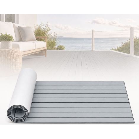 Jiubiaz Tappeto per Ponte Barca Autoadesivo, Rivestimento Pavimento in Schiuma EVA, Tappetino Effetto Teak per Barche, Yacht e Terrazze 240x90 cm Grigio (1/5)