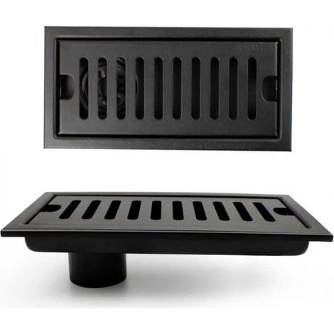 Grille Douche, 20 x 10 cm Siphon de Sol Rectangulaire, Caniveau de Douche, Noir Siphon de Sol avec Grille en Acier Inoxydable (1/5)
