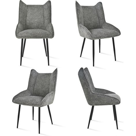 Bon Furni Gepolsterte Esszimmerstühle aus Stoff Schwarz und Weiß, 4er-Set (1/5)