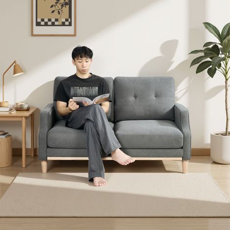 Canapé Loveseat avec port USB et pieds en bois,canapés en tissu avec coussin épais pour petits appartements-Da
