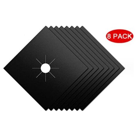 QORVA-8Pcs noir Plaque de Cuisson à Gaz Protection en Téflon Argent Plaque Cuisson Gaz Protection Gaziniere Gaz Protection Cuisinière à Brûleurs Gaz Protection Anti-Corrosion Anti-adhésif pour Cuisine