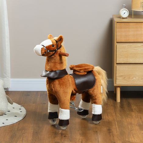 Kinder-Reitpferd mit Rädern und erhöhtem Sattel, für Kinder von 3–5 Jahren, maximale Belastbarkeit 60 kg, 70 x 28 x 70 cm, braun (1/5)