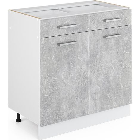 Mueble bajo universal R-Line, Hormigón, 80 cm con cajones y puertas, sin encimera, Vicco
