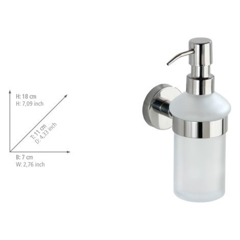 WENKO Distributore di sapone liquido da parete Bosio shine, in vetro con fissaggio in acciaio inox, capacità 200 ml, 7x18x11 cm, lucido (1/4)