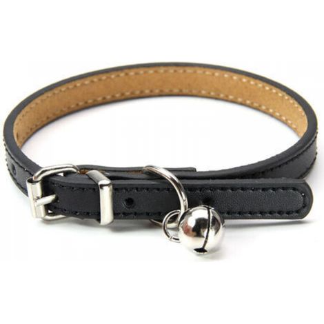 xs-Collier en cuir pour chats et chiots, réglable -noir (1/5)