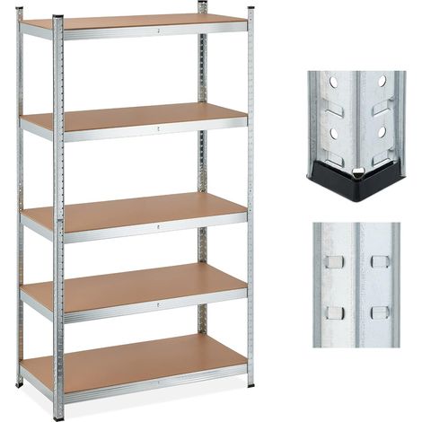 Étagère à Charge Lourde, 5 Niveaux, HLP 180x100x50 cm, supporte Jusqu’à 1250 kg, Cave, Garage, métal, argenté (1/5)