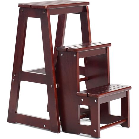 Goplus – Tabouret escabeau pliable 3 marches en bois de pin – Dimensions 57 x 39 x 65 cm – Capacité 150 kg – Coins arrondis pour sécurité (1/5)