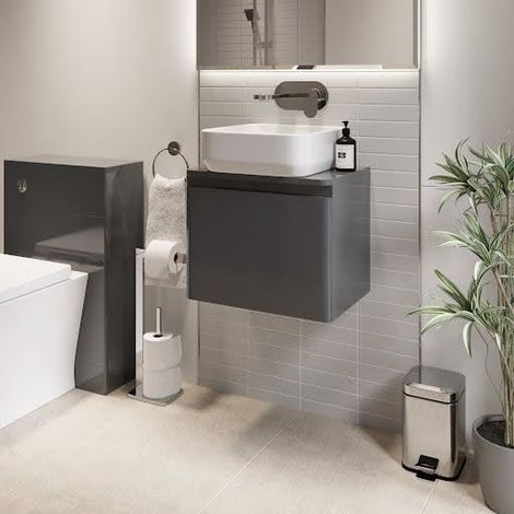 Bathroom Cloakroom Vanity Unit Wall Mounted Countertop Basin Grey Gloss 500mm (1/5)