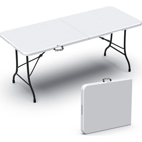 Table Pliante de Pique Nique 180x75x72cm HDPE 8 Places Rectangulaire Fonction Valise Portable Table Pliable Convient pour la Terrasse, Le Caming, la Plage Blanche (1/5)