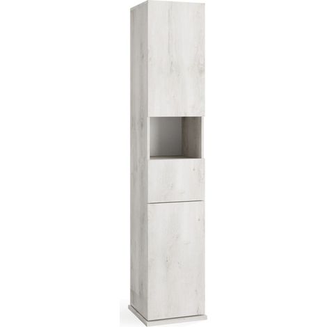 Colonna girevole da bagno con specchio, 2 porte e 1 cassetto, collezione ISORA. Colore rovere grigio.