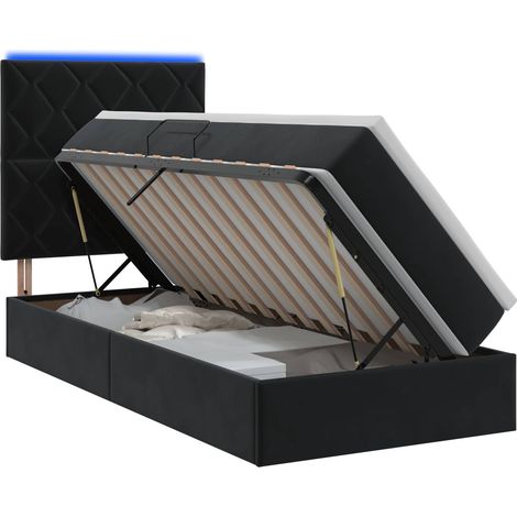 LED-Speicherbett mit Matratze Schwarz 90 x 200 cm Samt vidaXL (1/5)