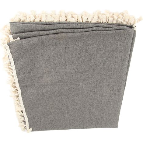 Nappe rectangulaire décorative en fibre de polyester avec pompons et dentelle, idéale pour la maison, les restaurants, les hôtels et les cafés. Gris, 140 x 180 cm.