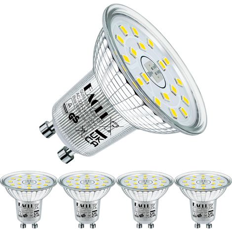 Ampoules LED GU10 Blanc Froid 6400K, 6.5W Équivalent Halogène 100W, Lot de 4, 735lm Non Dimmable, Éclairage sans Scintillement Large Faisceau 120° Spot, AC 230V plus Court Lampe à Réflecteur (1/5)