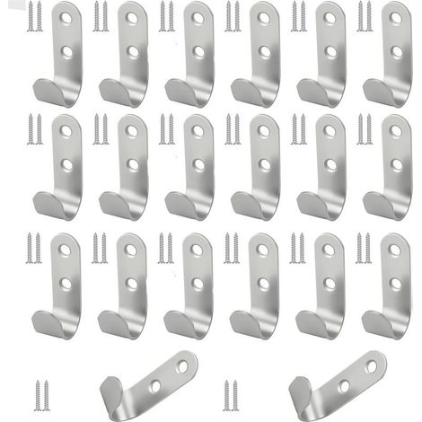 20 Pièces Crochets à 2 Trous en Acier Inoxydable J avec Vis, 45x15 mm Crochets Métalliques Étanches pour Bâche, Argent Lourds Crochet pour Bache pour Remorque, pour Garage, Camping, Jardin (1/4)