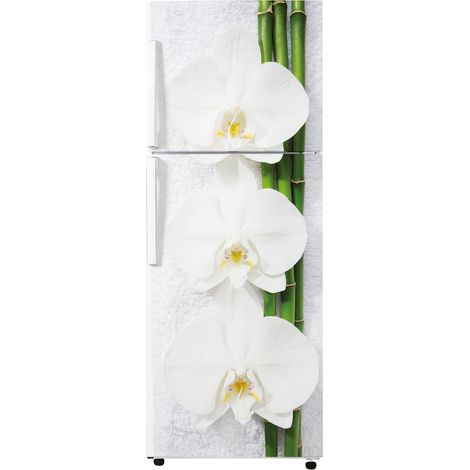 Stickers Frigo - Orchidées - 65x150 cm - Idéal pour frigo 55x150 cm - Adhésif BRILLANT (1/2)