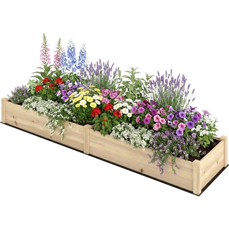 Potager surélevé, 2 zones de plantation, doublure en polaire, résistant aux intempéries, bois massif, 244 cm x 61,5 cm x 27 cm (1/5)