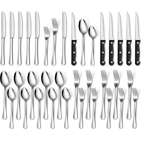 Besteckset Edelstahl 36teilig Steakmesser Gabel 6 Personen Silber (1/5)