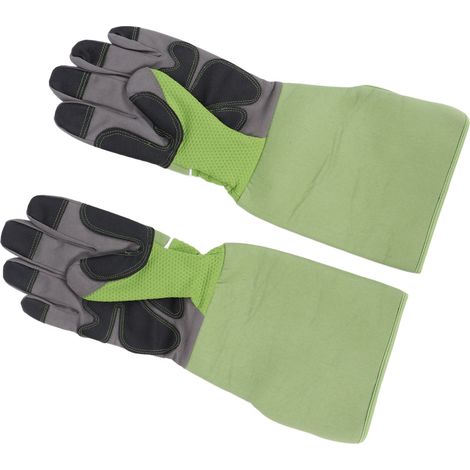 Gants de jardinage verts, résistants aux coupures, aux perforations et aux piqûres, avec protection des avant-bras. (1/5)
