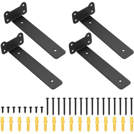 4 Pcs Equerre Etagere Murale, Equerre Murale Fixation Invisible, Support Étagère Flottants Robustes Noirs, Supports d'étagère pour étagère Armoire Montage (Style oreille de chat, noir 200MM) (1/5)
