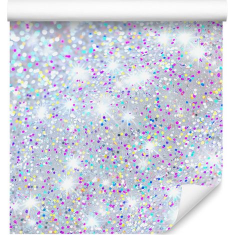 Papier peint à paillettes irisées gris clair, blanc et azur 50x1000 cm (1/5)