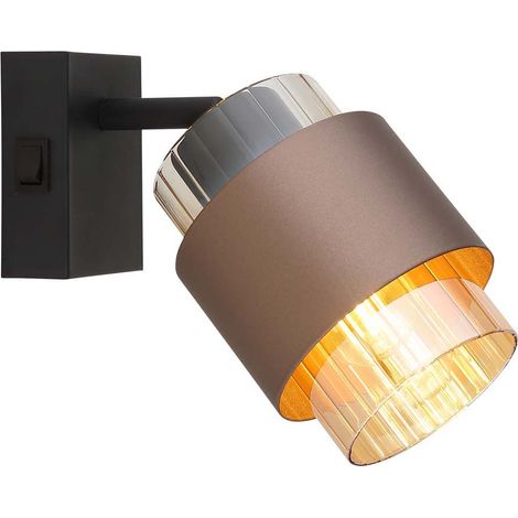 Wandleuchte Wandlampe Flurleuchte Metall schwarz Glas amber Wippschalter H 17 cm