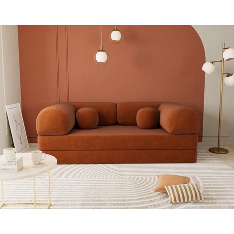 Lisa Design – Canapé convertible 3 places en velours texturé – Couchage occasionnel – Largeur 200 cm – Style contemporain – Couleur terracotta (1/5)