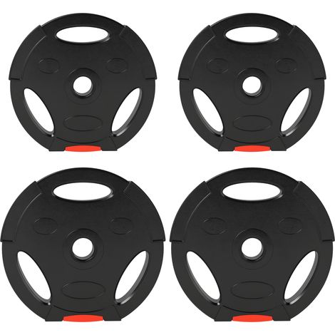 Disques de poids - SPORTNOW - 2 x 5 kg et 2 x 7,5 kg - trois poignées avec trous de Ø 25 mm - couverture en polypropylène - noir