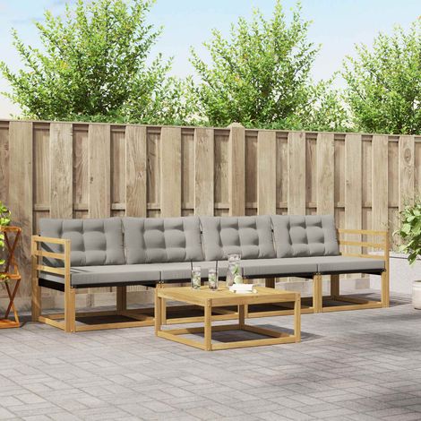 vidaXL Conjunto de sofás de exterior 5 uds. Blanco y Gris Claro (1/5)