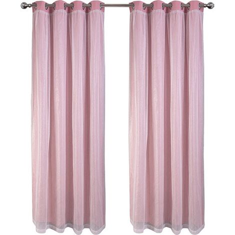 Rideaux occultants double épaisseur et voilages à illets — Idéaux pour chambres et salons (Rose, 132 x 160 cm). (1/5)