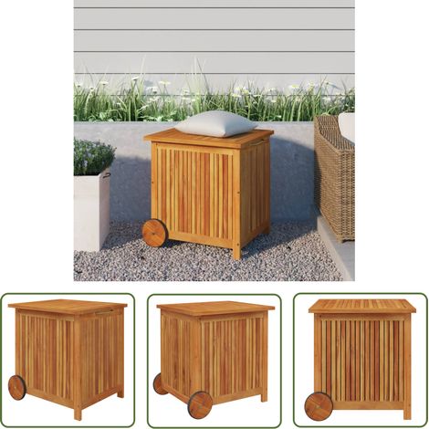 The Living Store Boîte de rangement de jardin avec roues 60x50x58 cm Bois acacia - Coffre De Jardin - Rangement Extérieur - Meuble De Jardin - Coffre De Rangement - Bois D'acacia (1/5)