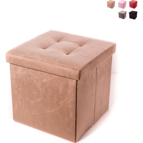 Pouf contenitore portaoggetti quadrato in velluto 38x38cm Elisa - Crema (1/2)