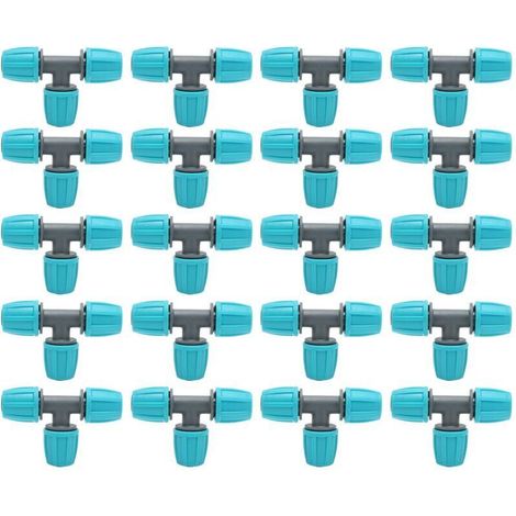 Juego de 20 conectores para sistemas de riego Ej.Life, conector en T de 16 mm para tuberías de riego de PE, ideal para invernaderos, jardines y agricultura.
