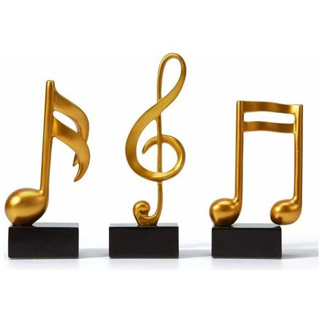 BUNTHAUS 3pcs Décor Figurine Note de Musique Sculpture Statue Modern Music Art pour Noël Piano Anniversaire Cadeau Résine Or (1/5)