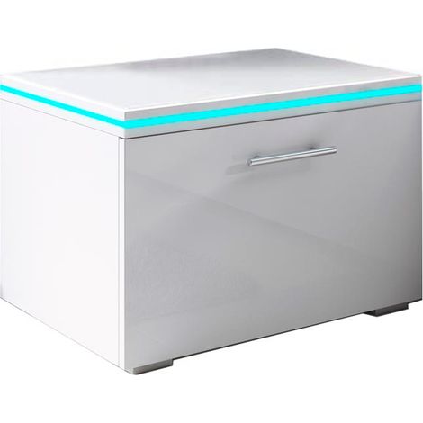 Comodino LED  1 Cassetto  Cassetiera  Tavolino  Camera da Letto  Mobile Design Moderno  50x36,5x45cm  Modello Victoria  Bianco Finitura Lucida