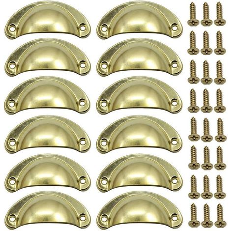 Lot de 12 poignées de tiroir antiques en alliage de fer et nickel, pour meubles, portes d'armoires et autres meubles. Forme demi-cercle, 8,1 cm x 3,5 cm, couleur or.
