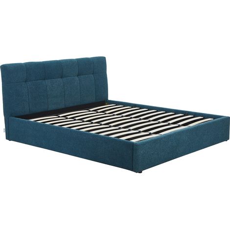 Letto con contenitore 180 x 200 cm Tessuto bouclette Blu pavone - MAZIRI